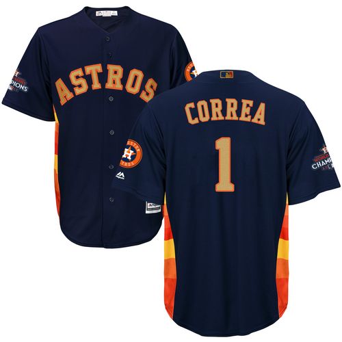 Astros #1 Carlos Correa Navy Blue 2018 Gold Program Cool Base Stitched Youth MLB Jersey